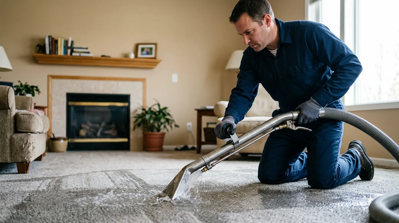 Water damage restoration technician working near Wallington, NJ